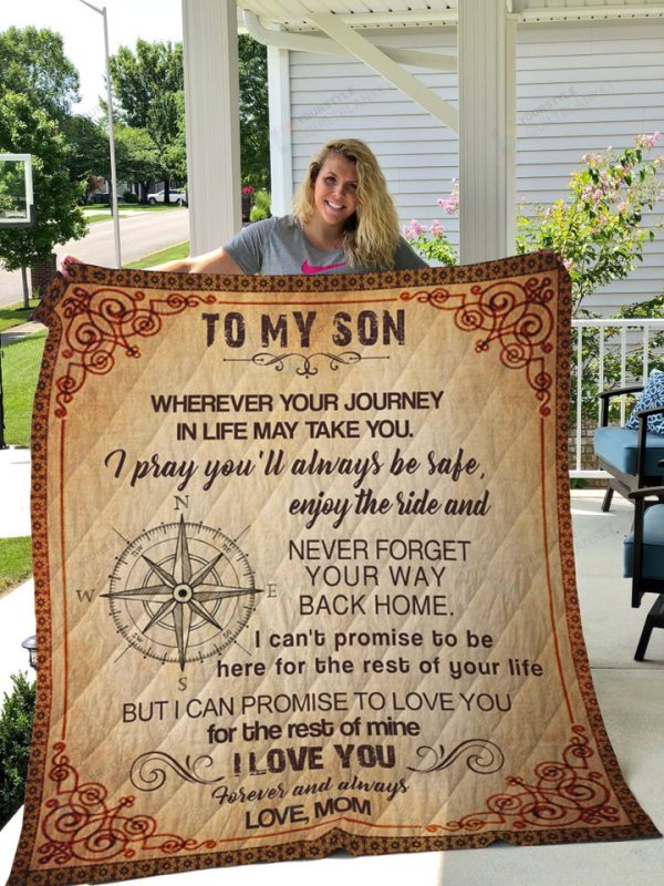 Compass To My Son From Mom I Love You Quilt Blanket Great Customized Gifts For Birthday Christmas Thanksgiving Perfect Gifts For Compass Lover