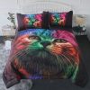 3d Colorful Cat With Pillow Shams Bedding Set Soft Comfortable Machine Washable